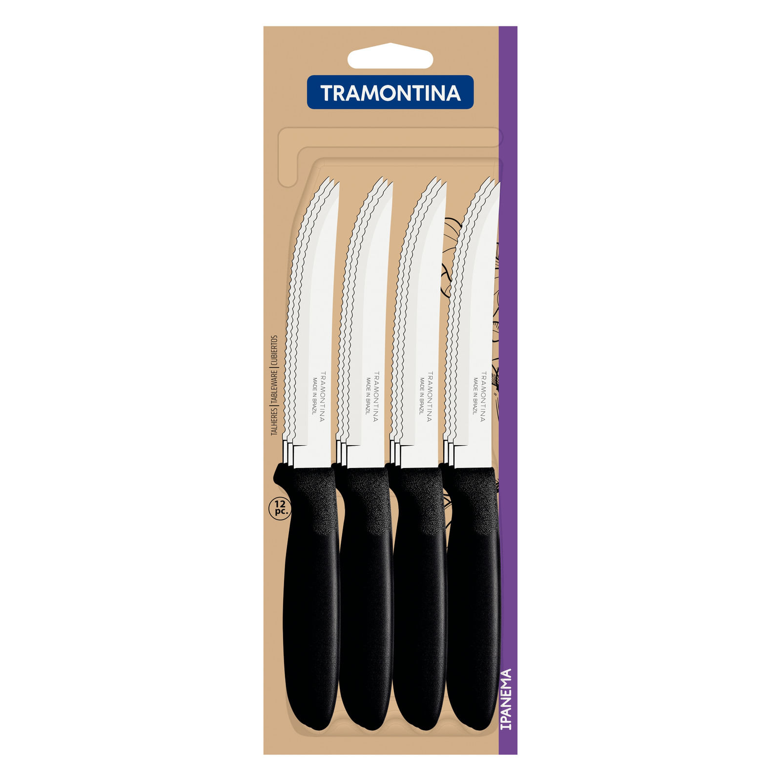 Cuchillo Ipanema Negro Tramontina 12pz