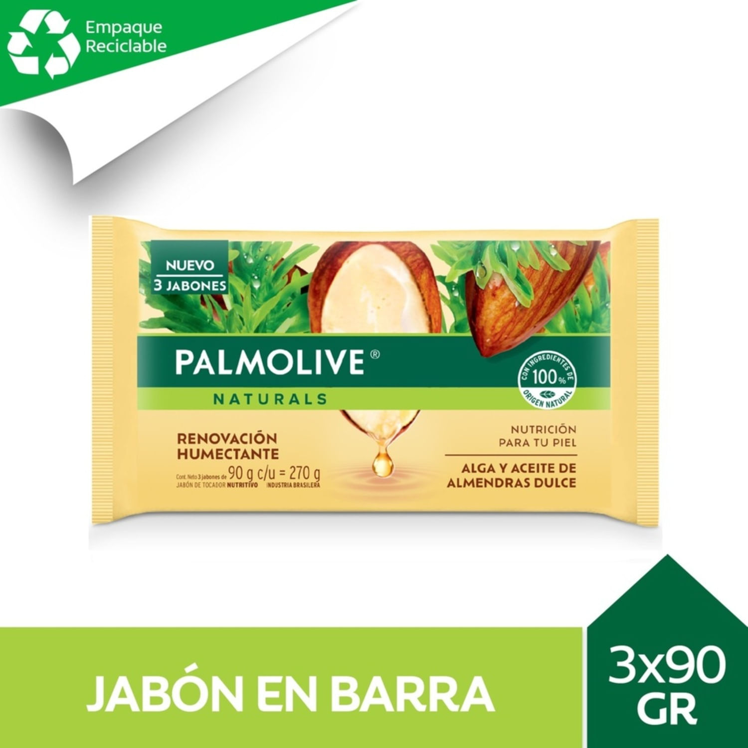 Palmolive Jabón Natural Alga y Almendras 90g