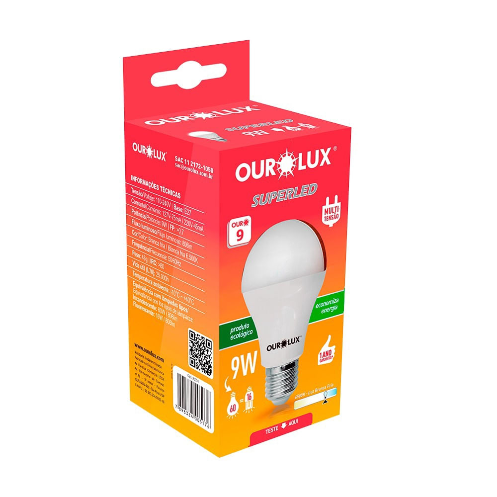 Foco Bulbo Superled Ouro 9w Bivolt 6500k