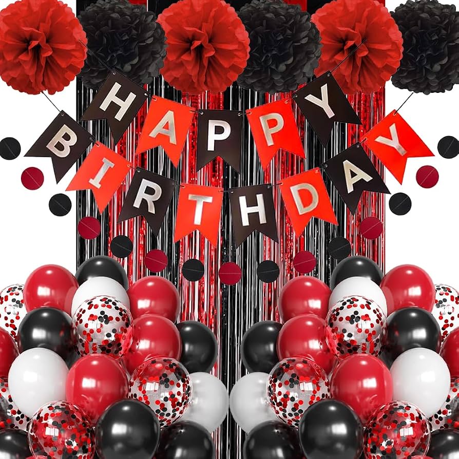 Topper Feliz Cumpleaños Negro/rojo